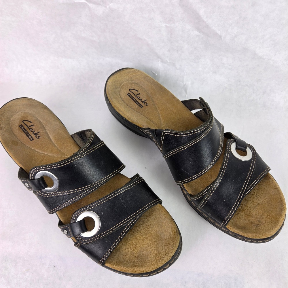 Clarks Collection Lexi Willow Black Slide Slip On Summer Sandals Wedge Casual - Picture 3 of 14